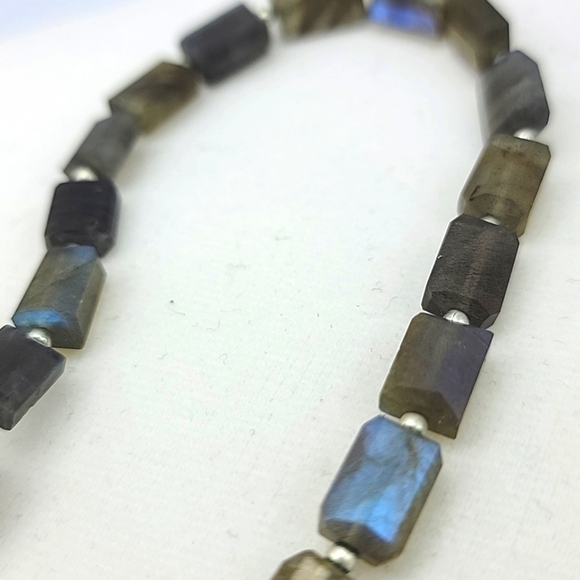 Natural Rainbow Fire Labradorite 8x6 to 11x8mm Faceted Nugget Beads Necklace 16" - Picture 9 of 9